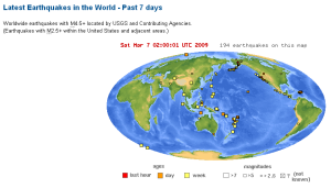 Map showing latest earthquakes